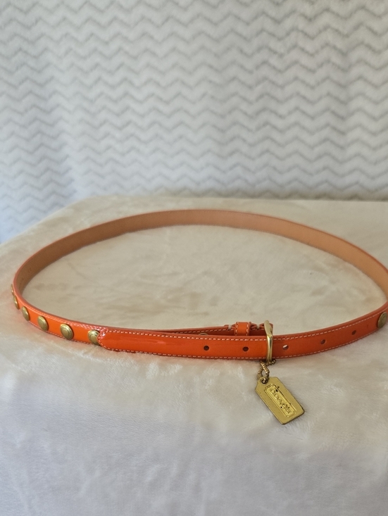 Coach Accessories - Coach Orange Leather Stud Belt with Gold Metal Hang Tag